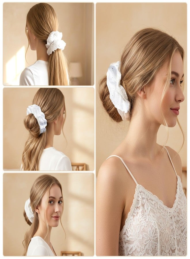DOPENSPI 2 Pcs Oversized Scrunchies for Women, White Lace Scrunchies Large Floral Hair Ties Ropes Elastic Ponytail Holders Accessories for Women Fabric Thick Thin Curly Hair - Image 5